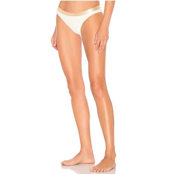 Solid & Striped The Madison Bikini Bottom Ivory/Gold Shimmer Contrast Band - Picture 3 of 5